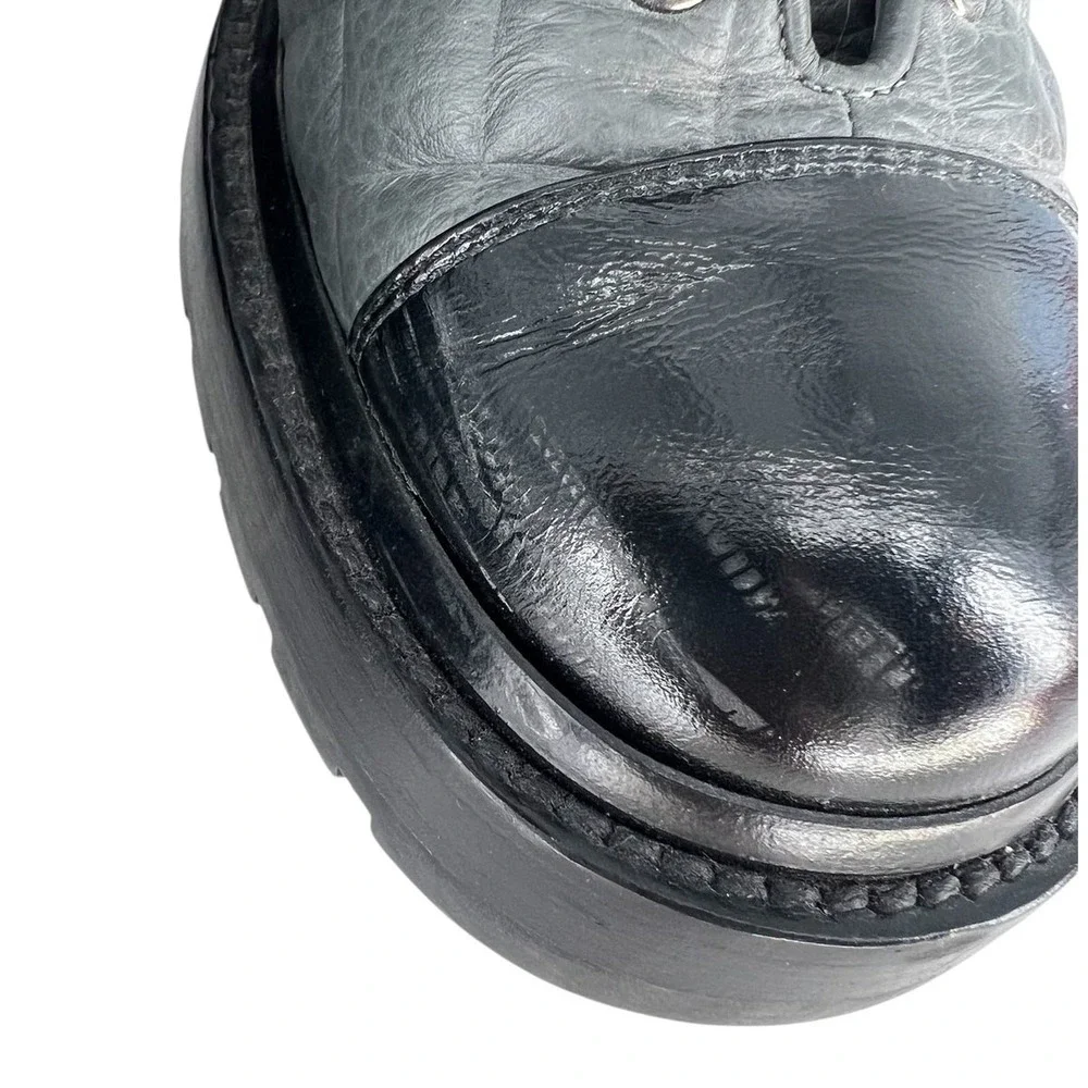 Chanel 2022 CC Chain Quilted Cap Toe Logo Combat Boots in Gray & Black Size 39.5